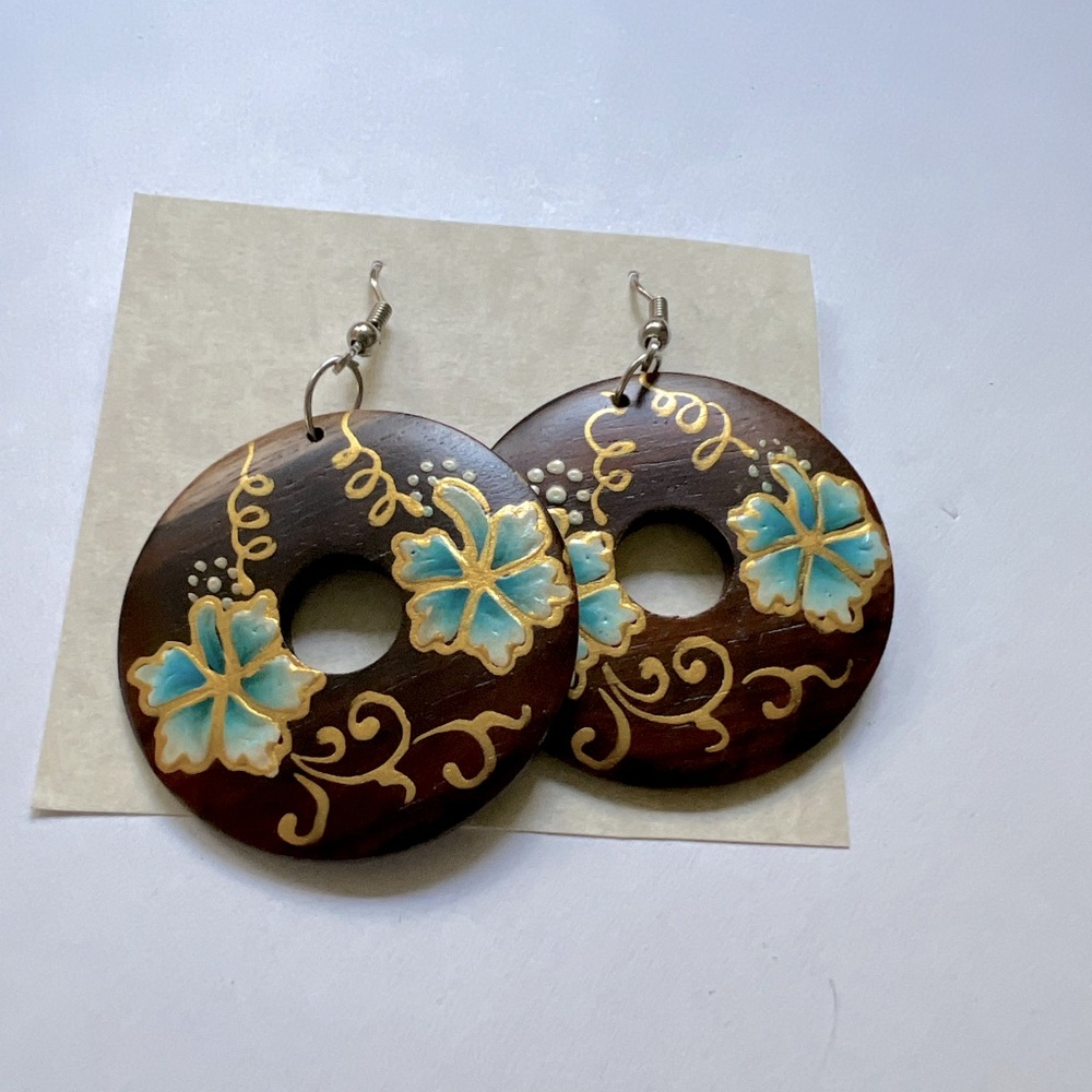 Y2K Wooden Plumeria Flower Painted Earrings